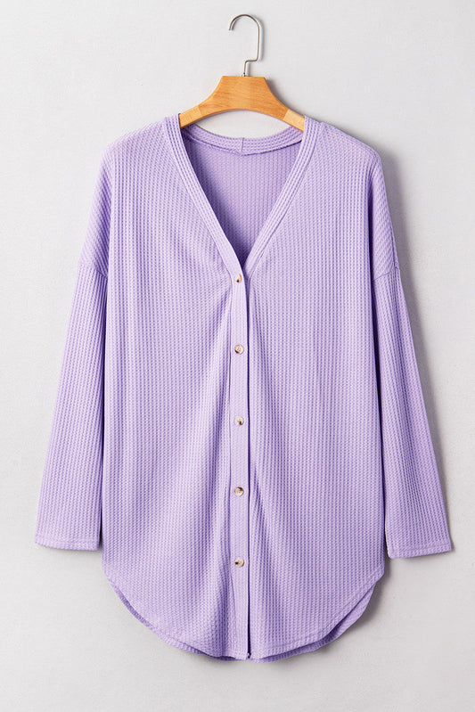 Purple Plus Size Waffle Knit Cardigan October.