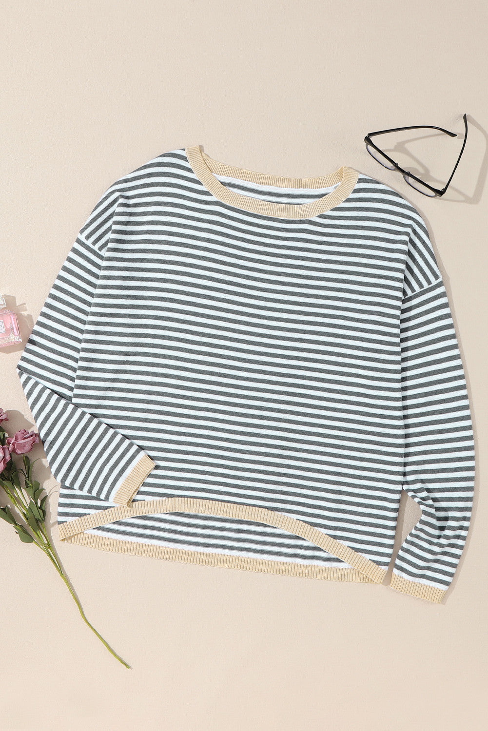 Grey Contrast Striped Sweater October.