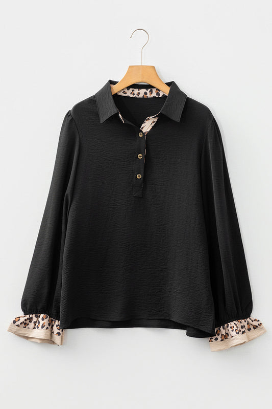 Black Leopard Collar Blouse RTS
