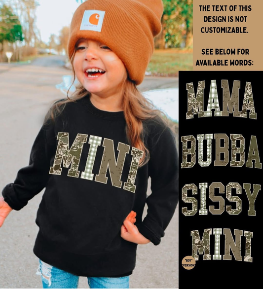 Matching Camo Kids Adult DTF Sweatshirts