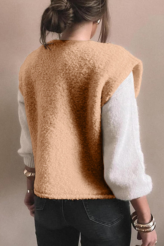 Beige Button Fuzzy Vest November.